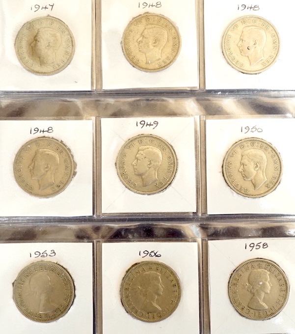 Three albums of George V to Queen Elizabeth II pre decimal coins an album of post war Commonwealth and World coins, other coin sets, commemorative crowns etc (1 box)